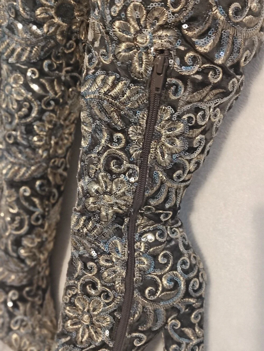 Womens Over-the-Knee Embroidered Floral Boots - Black and Gold